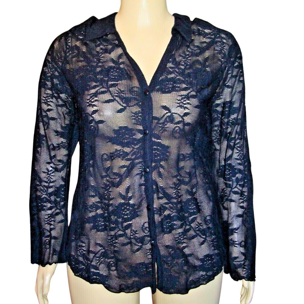 Lane Bryant Venezia Jeans Black Lace Long Sleeve Button Down Top NWT 26/28